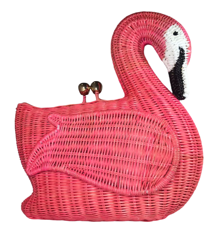 Pink Flamingo Wicker Bag