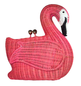 Pink Flamingo Wicker Bag