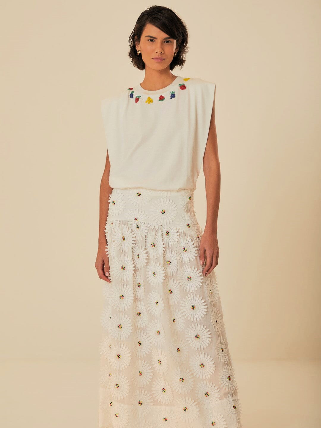 White Daisy 3D Maxi Skirt