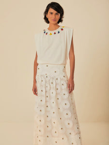 White Daisy 3D Maxi Skirt