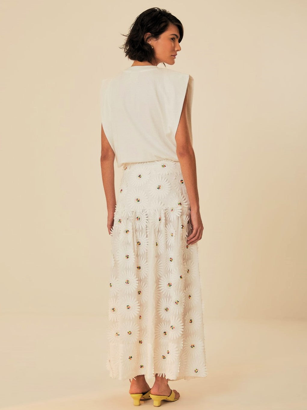 White Daisy 3D Maxi Skirt