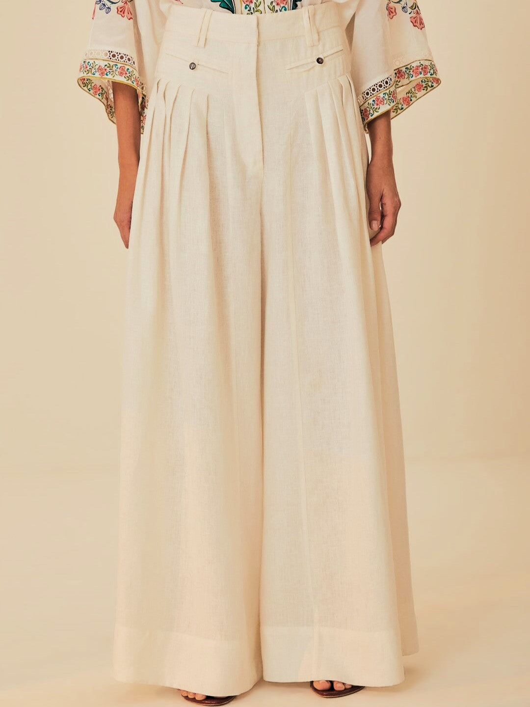 White Linen Pleat Pants