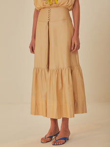 Topstitched Yoke Maxi Skirt