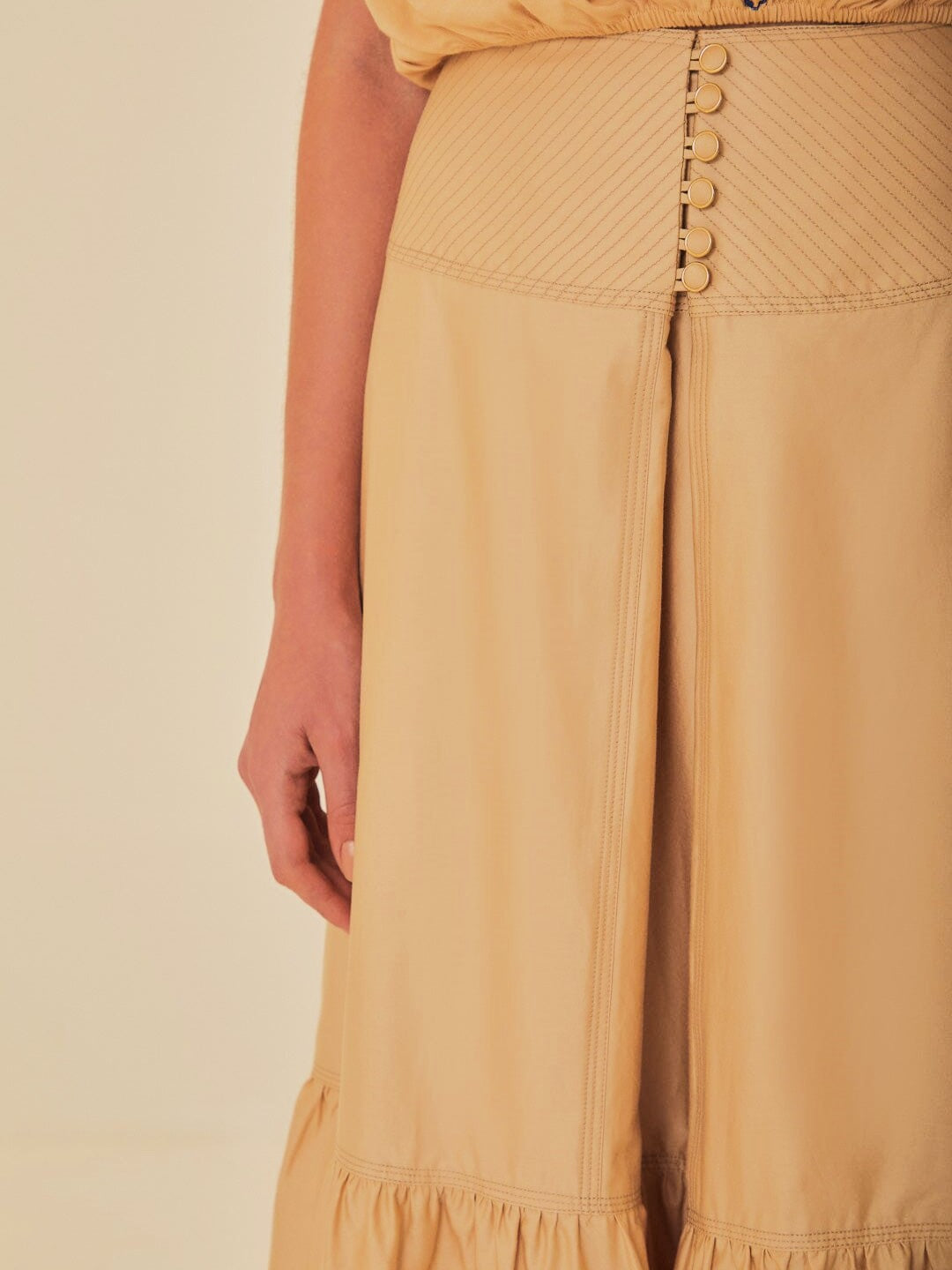 Topstitched Yoke Maxi Skirt