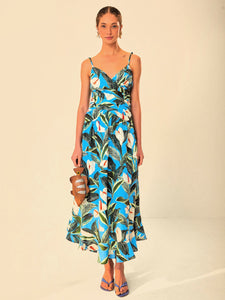 Blue Anthurium Garden Maxi Dress