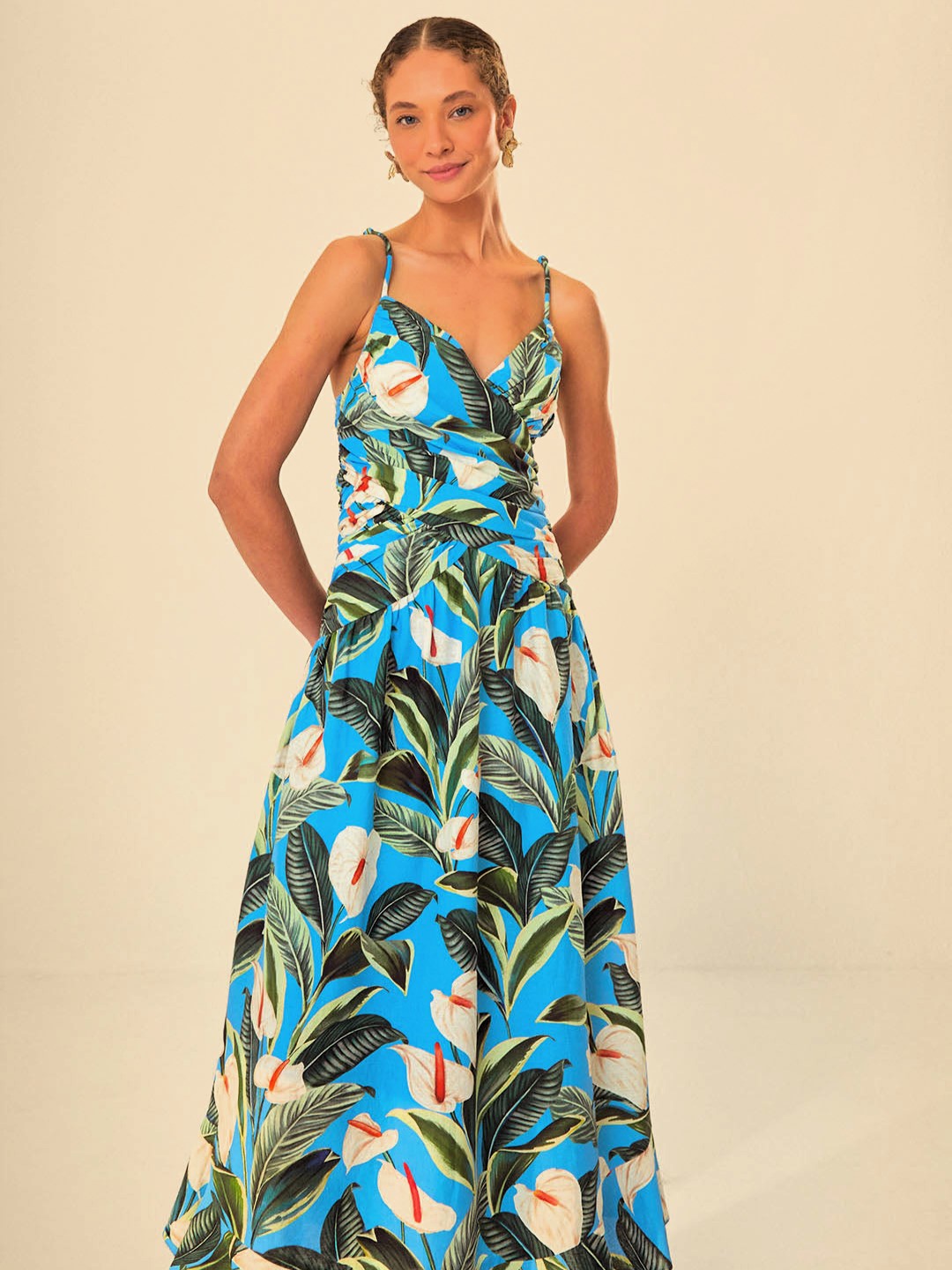 Blue Anthurium Garden Maxi Dress