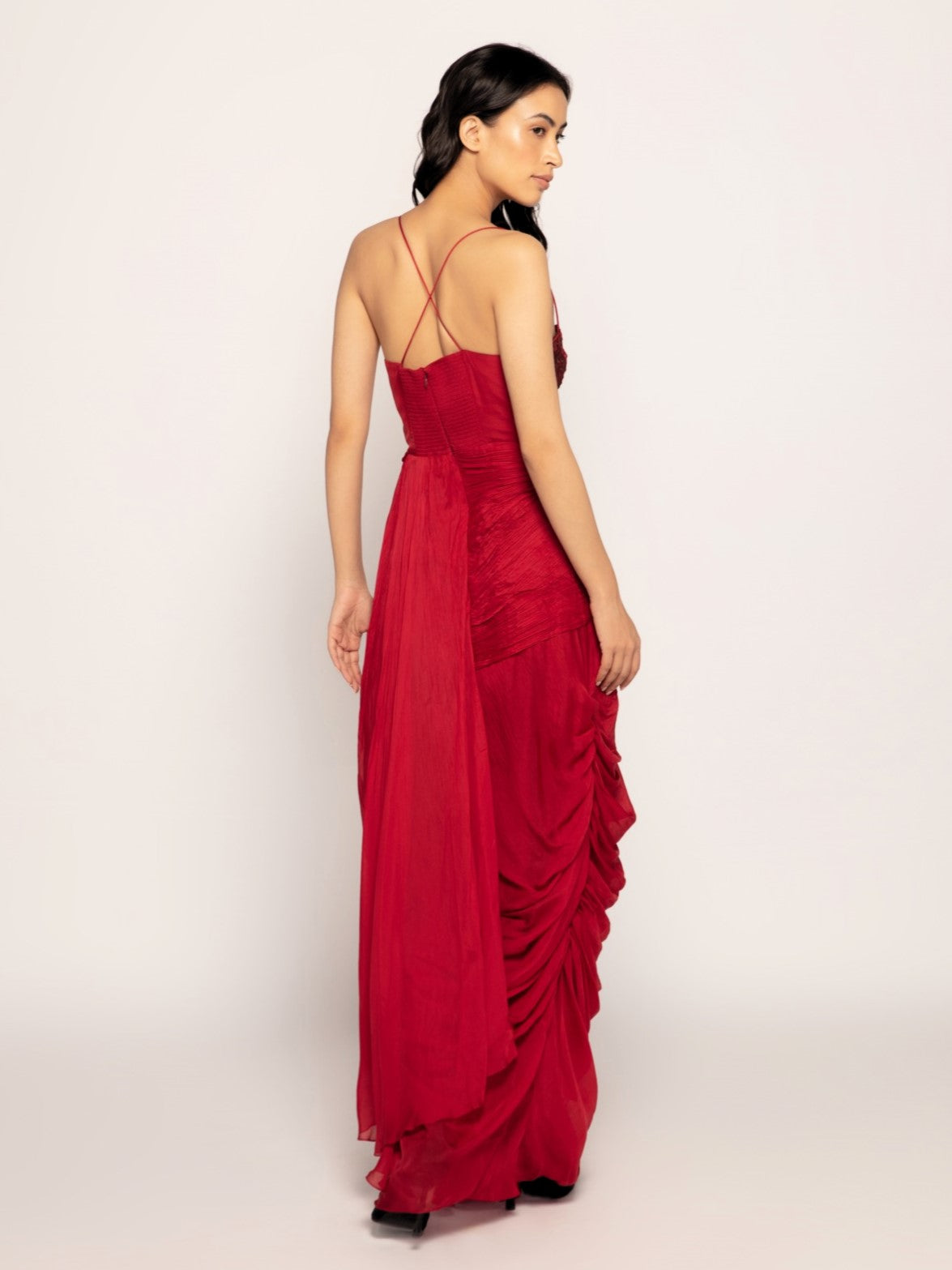 Crimson Asymmetric Draped Gown