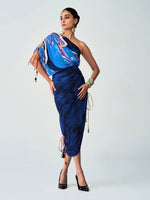 Load image into Gallery viewer, Mira One Shoulder Micro pleated Sari dress
