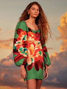 Green Tropicart Mini Dress